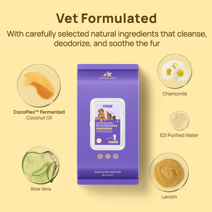 Pet Grooming Wipes - 20Pcs Disposable Dog & Cat Hair Removal Tool, Hypoallergenic No-Rinse, Deodorizing, Natural Oils Formulated, Sticky Hair Control, Outdoor Use Skin Care