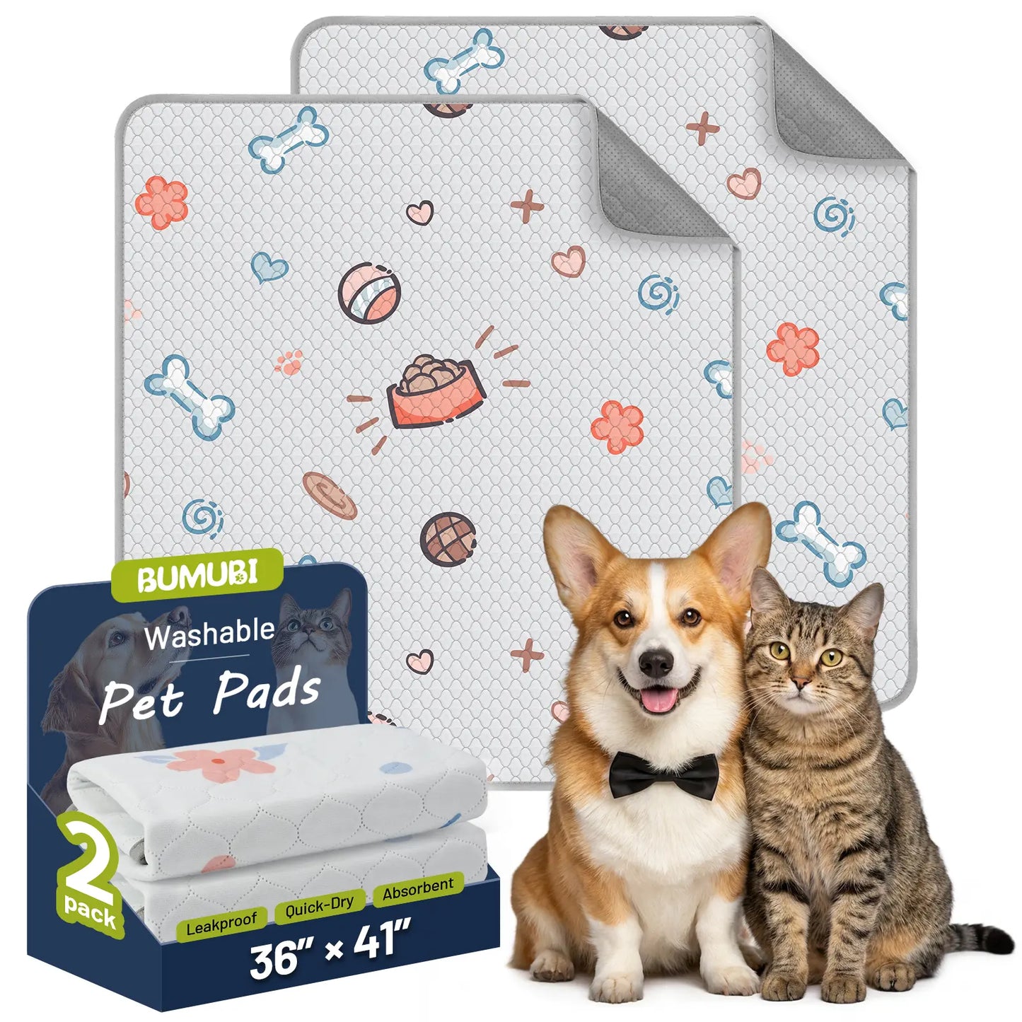 2-Pack Washable Pee Pads: Super Absorbent, Waterproof & Leak-Proof, Non-Slip, Ideal for Training, Crates, Sofas, Cars, & More