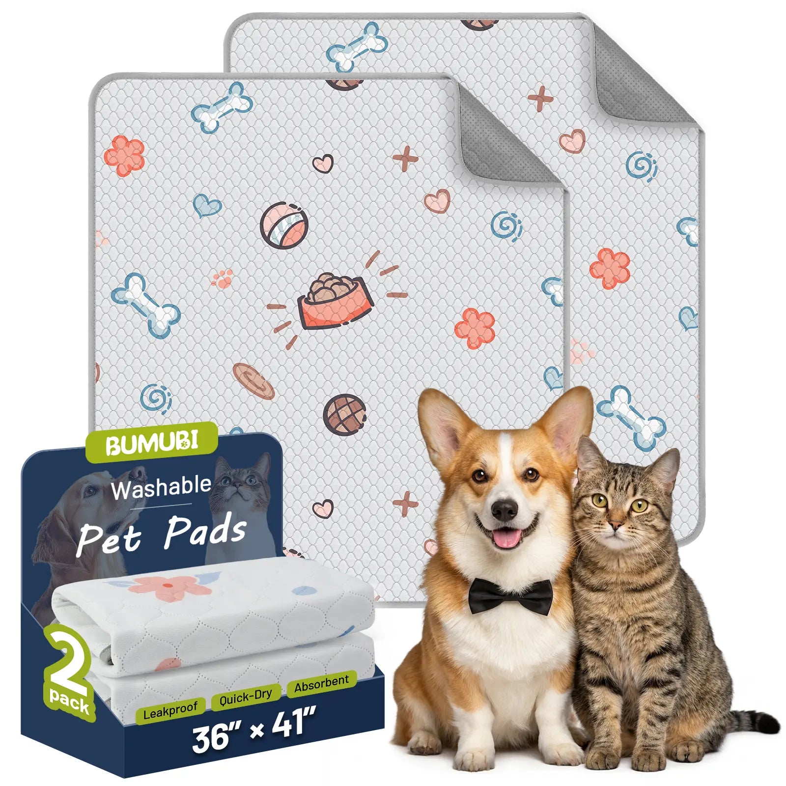 2-Pack Washable Pee Pads: Super Absorbent, Waterproof & Leak-Proof, Non-Slip, Ideal for Training, Crates, Sofas, Cars, & More