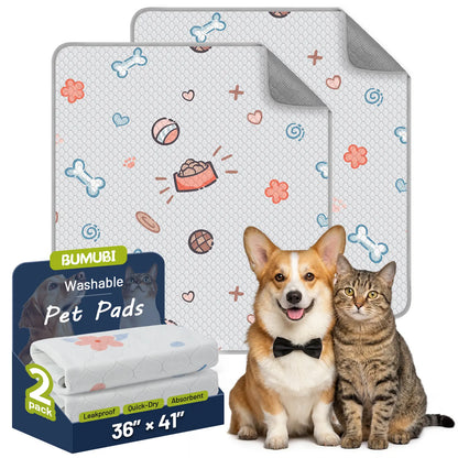 2-Pack Washable Pee Pads: Super Absorbent, Waterproof & Leak-Proof, Non-Slip, Ideal for Training, Crates, Sofas, Cars, & More