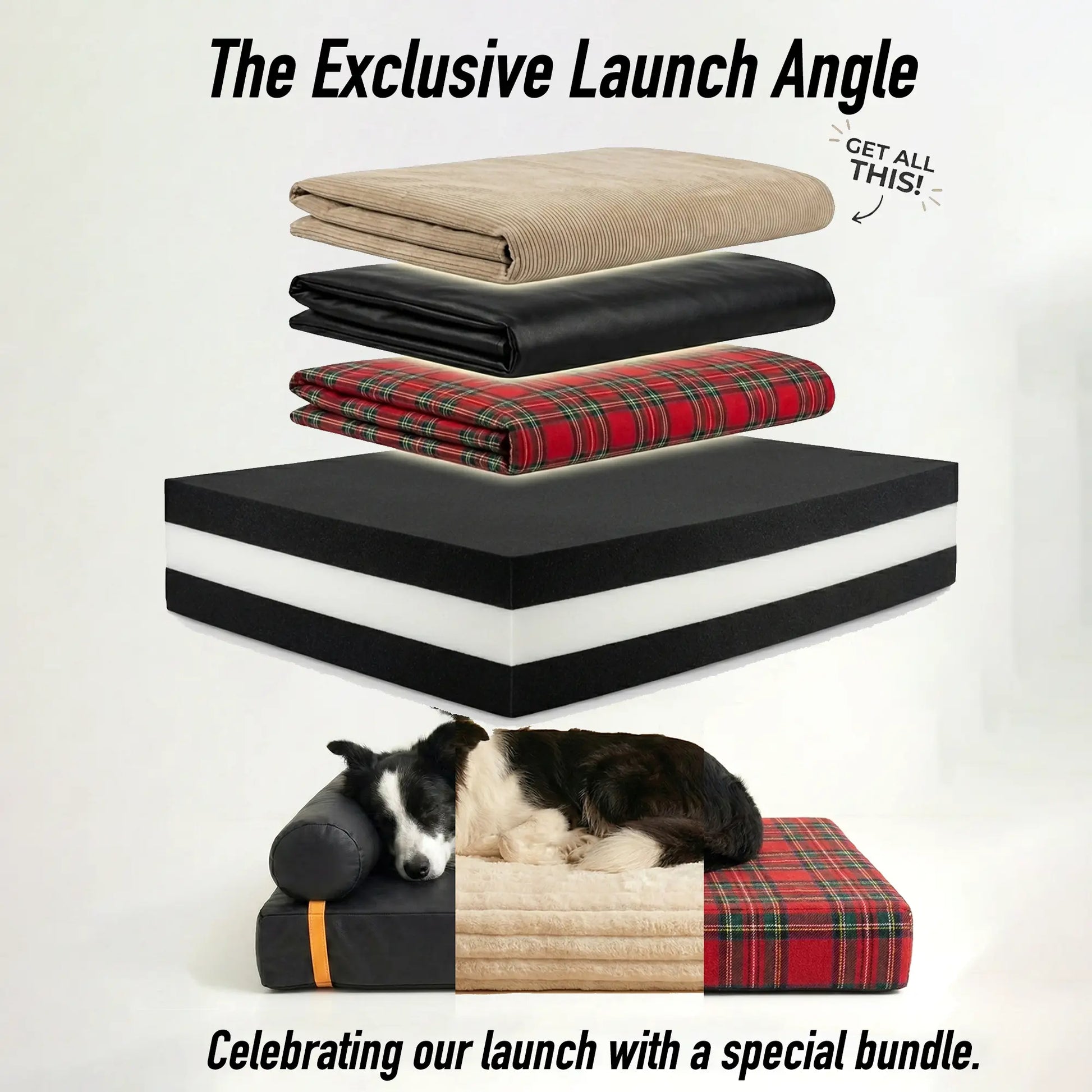 3-in-1 Orthopedic Dog Bed Bundle with Waterproof Leather, Corduroy, and Holiday Plaid Covers | Thick Memory Foam Support (36" x 24")