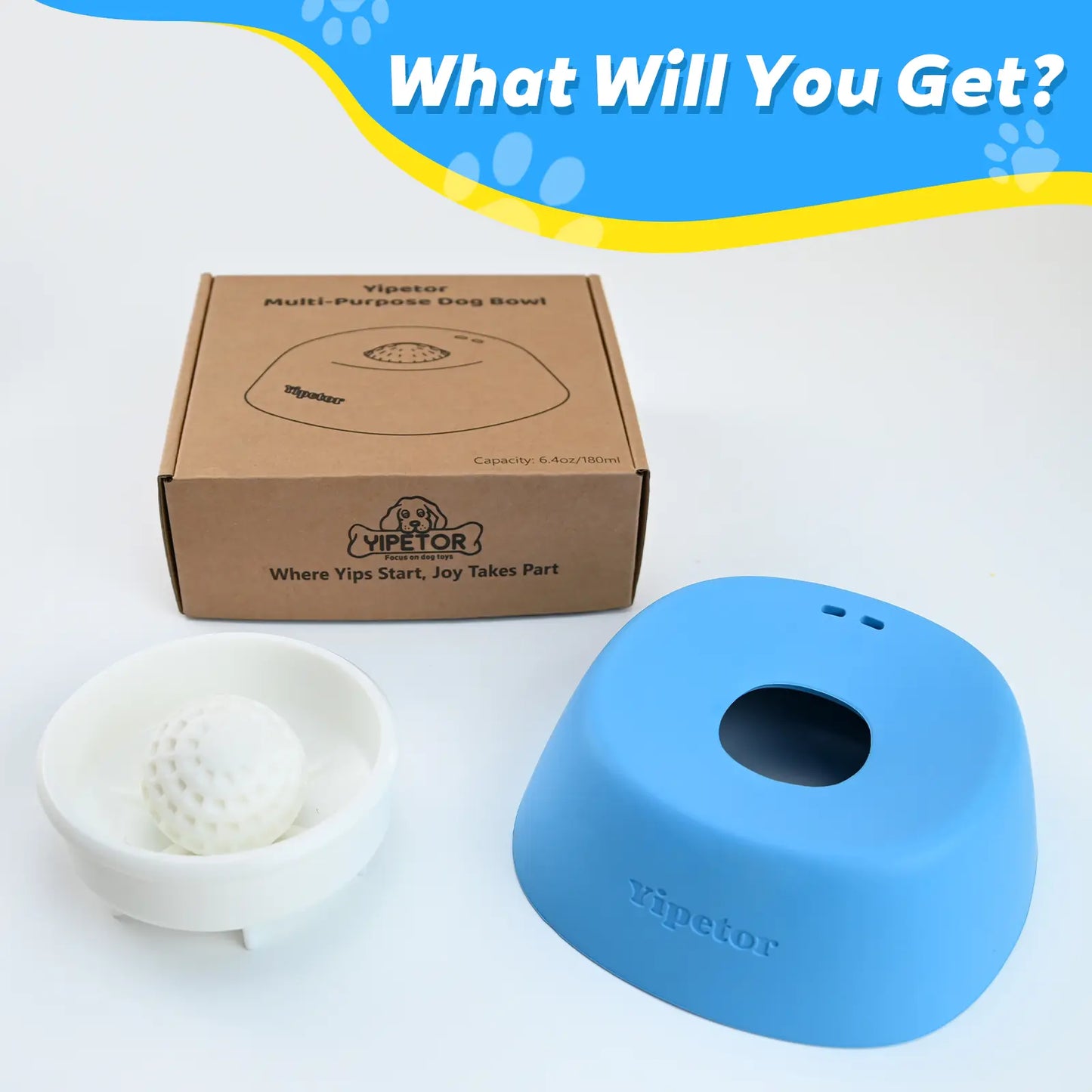 Slow Feeder Dog Bowls with Built-In Rolling Ball to Prevent Spill, Calms Anxiety