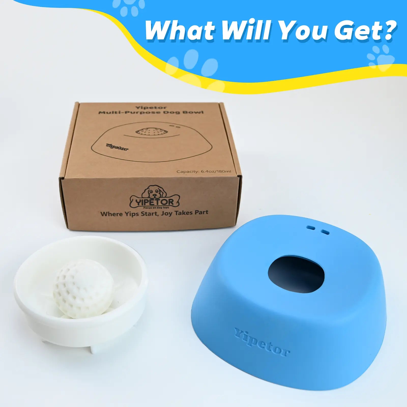 Slow Feeder Dog Bowls with Built-In Rolling Ball to Prevent Spill, Calms Anxiety