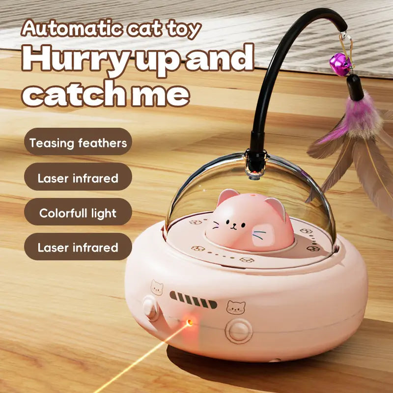 Smart Teaser Toy with Self-Playing Laser and Feather Combo