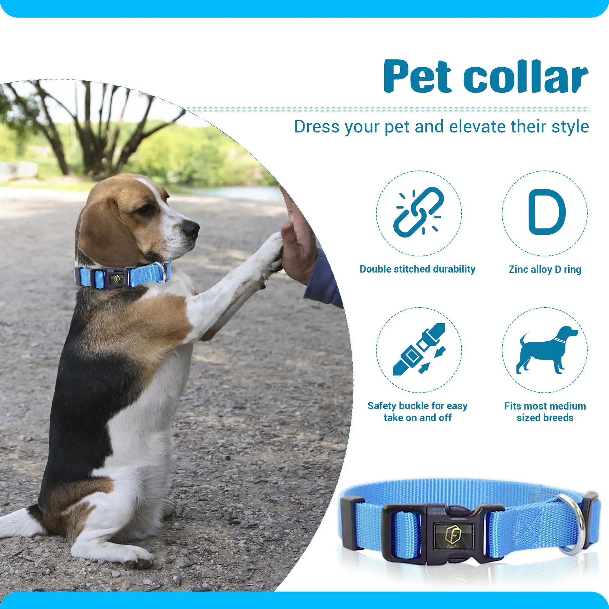 4-in-1 Pet Care Set: Cat and Dog Hair Remover Brush, Double-Sided Grooming Brush, Nail Clippers, and Nylon Collar for Medium Dogs