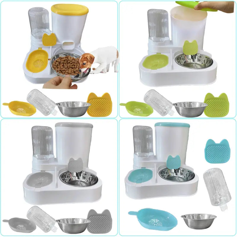 Automatic Pet Bowl Feeder and Water Dispenser, Integrated Bowl for Food Storage