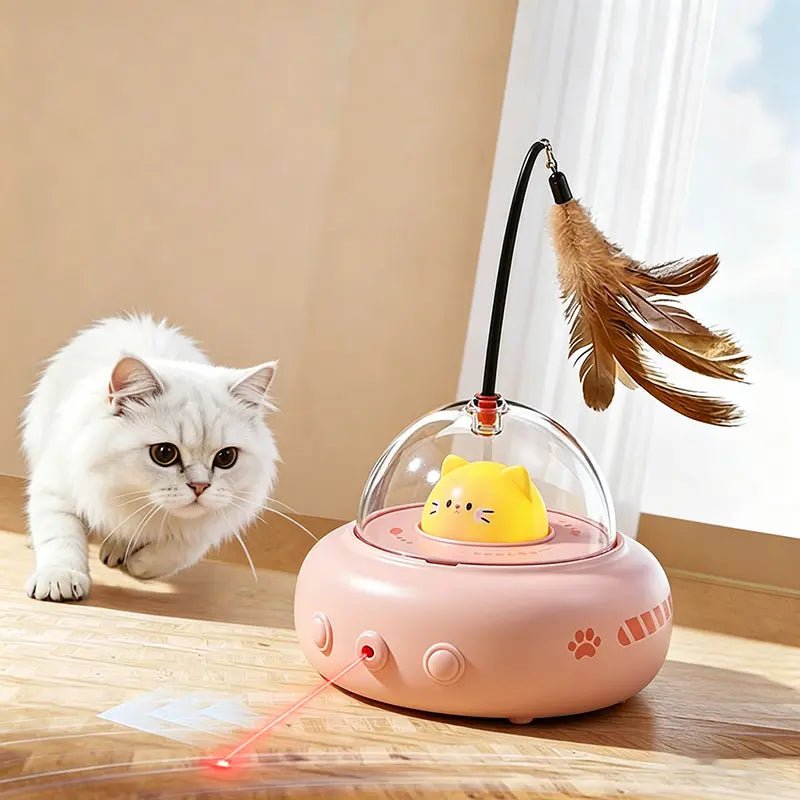 Smart Teaser Toy with Self-Playing Laser and Feather Combo