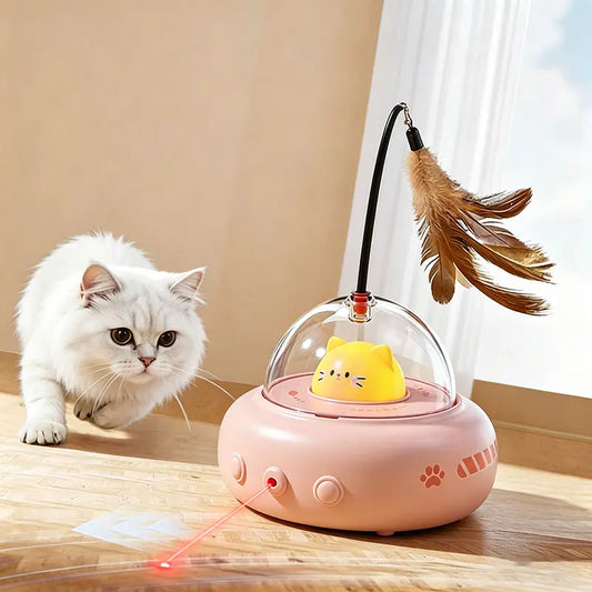 Smart Teaser Toy with Self-Playing Laser and Feather Combo