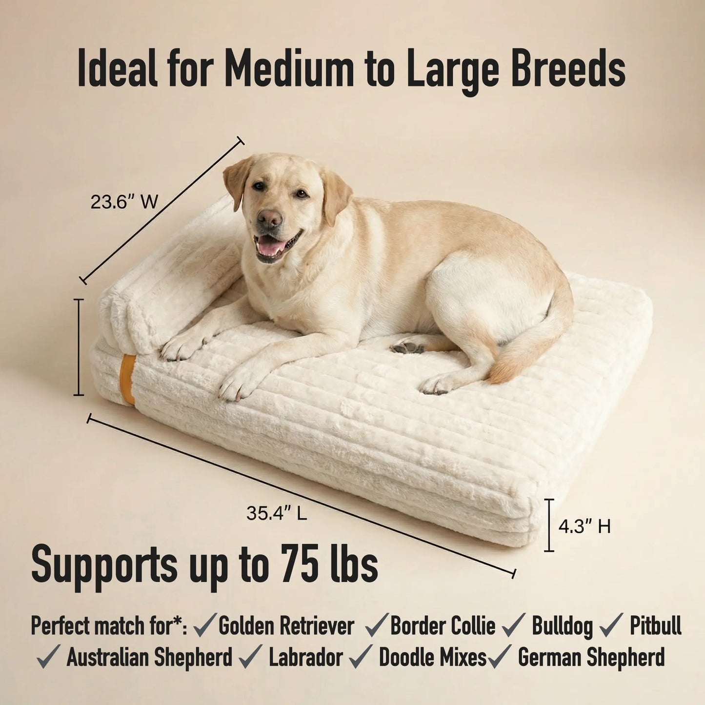3-in-1 Orthopedic Dog Bed Bundle with Waterproof Leather, Corduroy, and Holiday Plaid Covers | Thick Memory Foam Support (36" x 24")