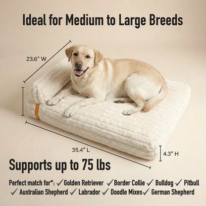 3-in-1 Orthopedic Dog Bed Bundle with Waterproof Leather, Corduroy, and Holiday Plaid Covers | Thick Memory Foam Support (36" x 24")