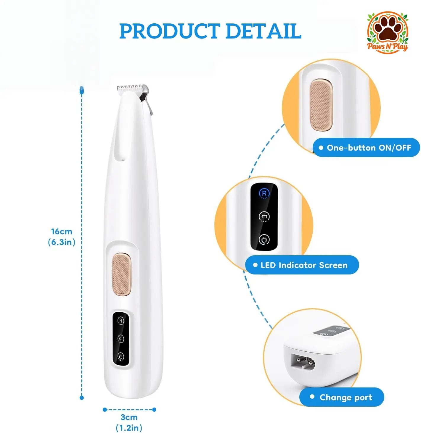 Multifunctional Pet Hair Trimmer, Waterproof, Rechargeable Shaver with LED Light for Paws, Eyes, Ears, Face Buttocks for Dogs and Cats