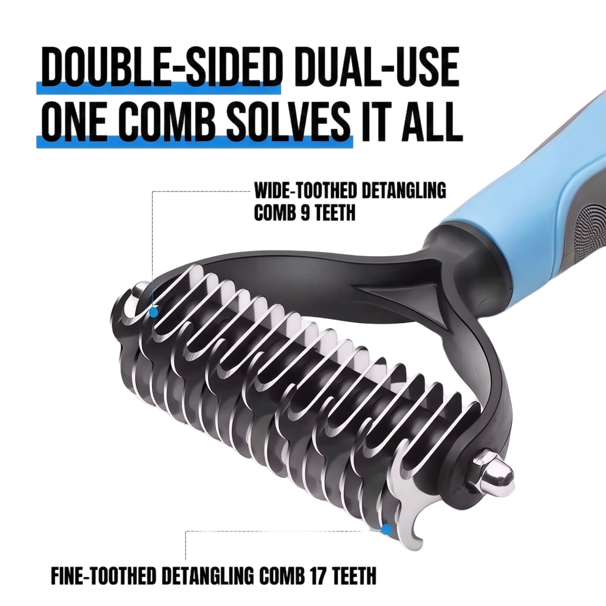 Double-Sided Stainless Steel Grooming Comb for Coat Care and Shed Removal