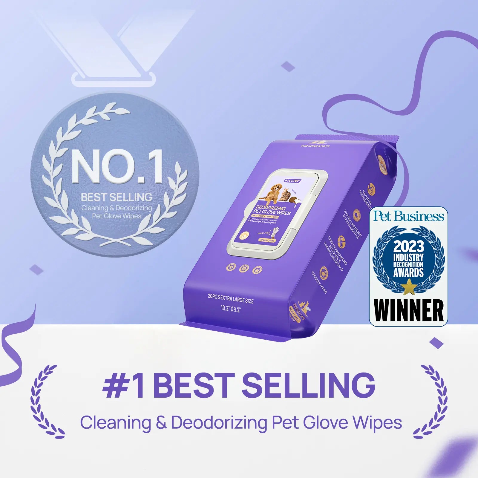 Pet Grooming Wipes - 20Pcs Disposable Dog & Cat Hair Removal Tool, Hypoallergenic No-Rinse, Deodorizing, Natural Oils Formulated, Sticky Hair Control, Outdoor Use Skin Care