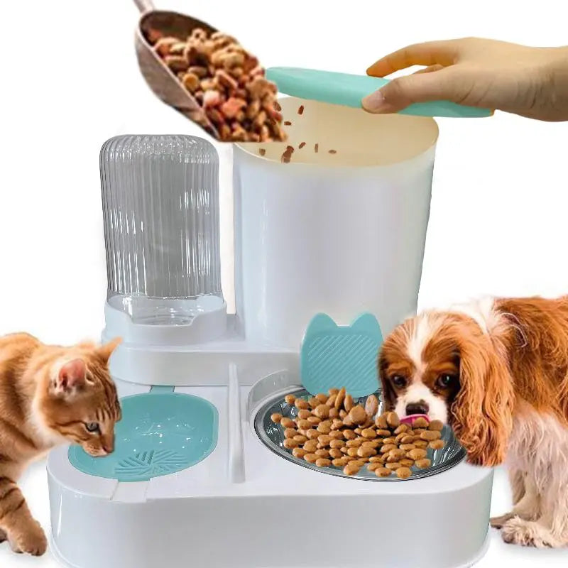 Automatic Pet Bowl Feeder and Water Dispenser, Integrated Bowl for Food Storage