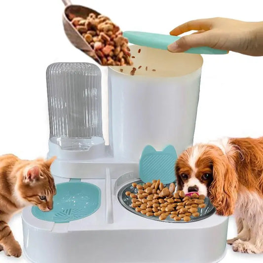 Automatic Pet Bowl Feeder and Water Dispenser, Integrated Bowl for Food Storage