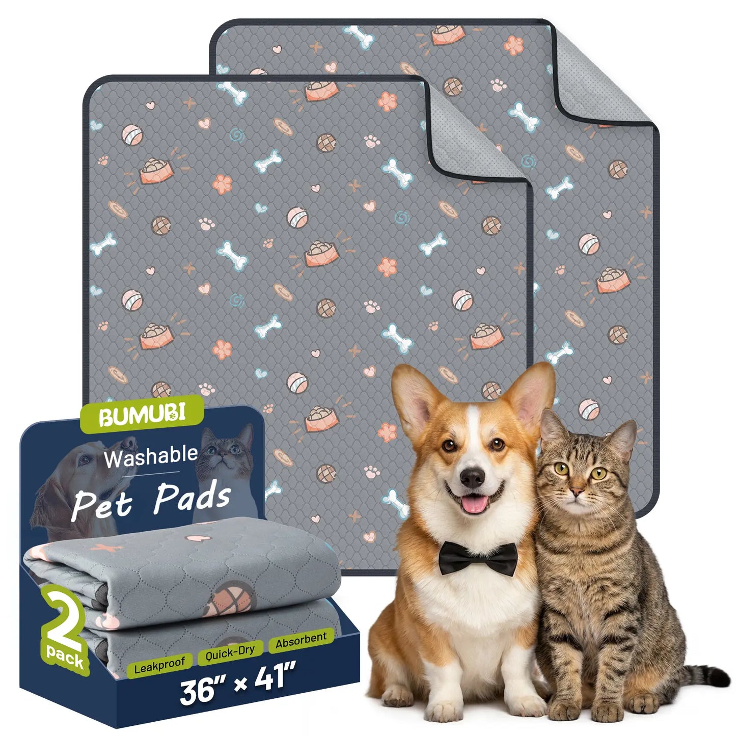 2-Pack Washable Pee Pads: Super Absorbent, Waterproof & Leak-Proof, Non-Slip, Ideal for Training, Crates, Sofas, Cars, & More