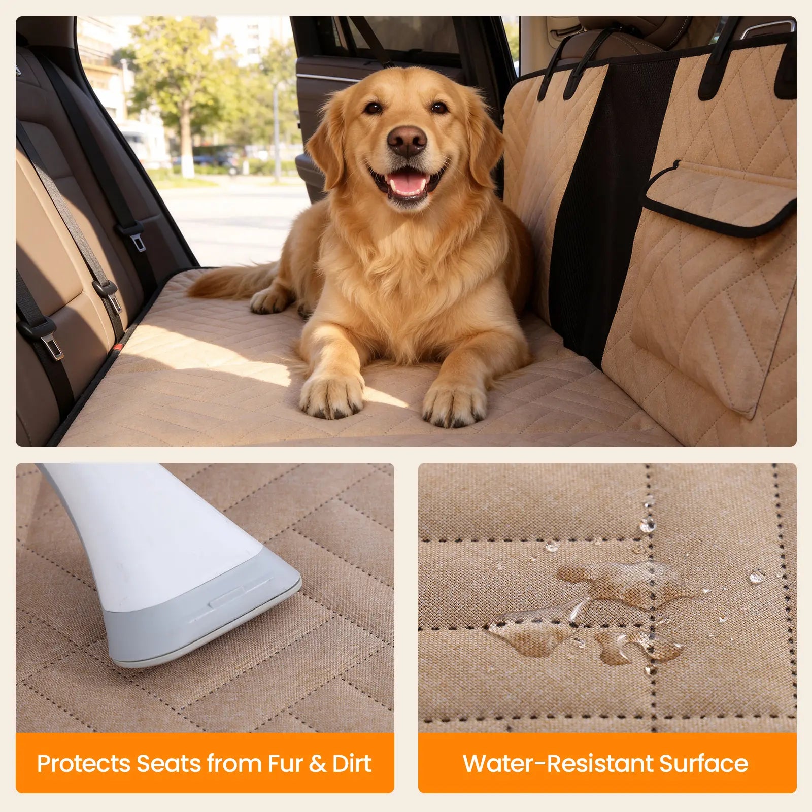 Premium Waterproof Car Seat Cover, Full-Cover Back Seat Protector, Foldable