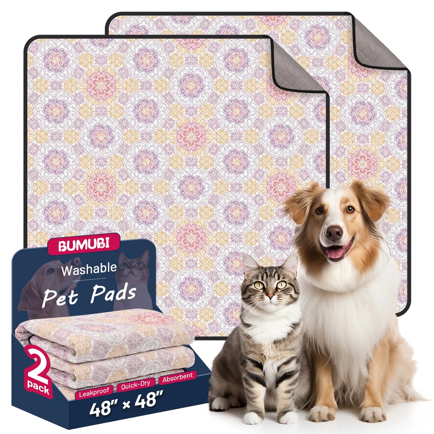 2-Pack Washable Pee Pads: Super Absorbent, Waterproof & Leak-Proof, Non-Slip, Ideal for Training, Crates, Sofas, Cars, & More