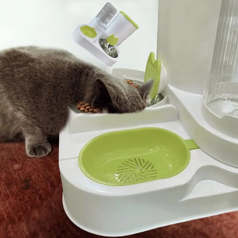 Automatic Pet Bowl Feeder and Water Dispenser, Integrated Bowl for Food Storage