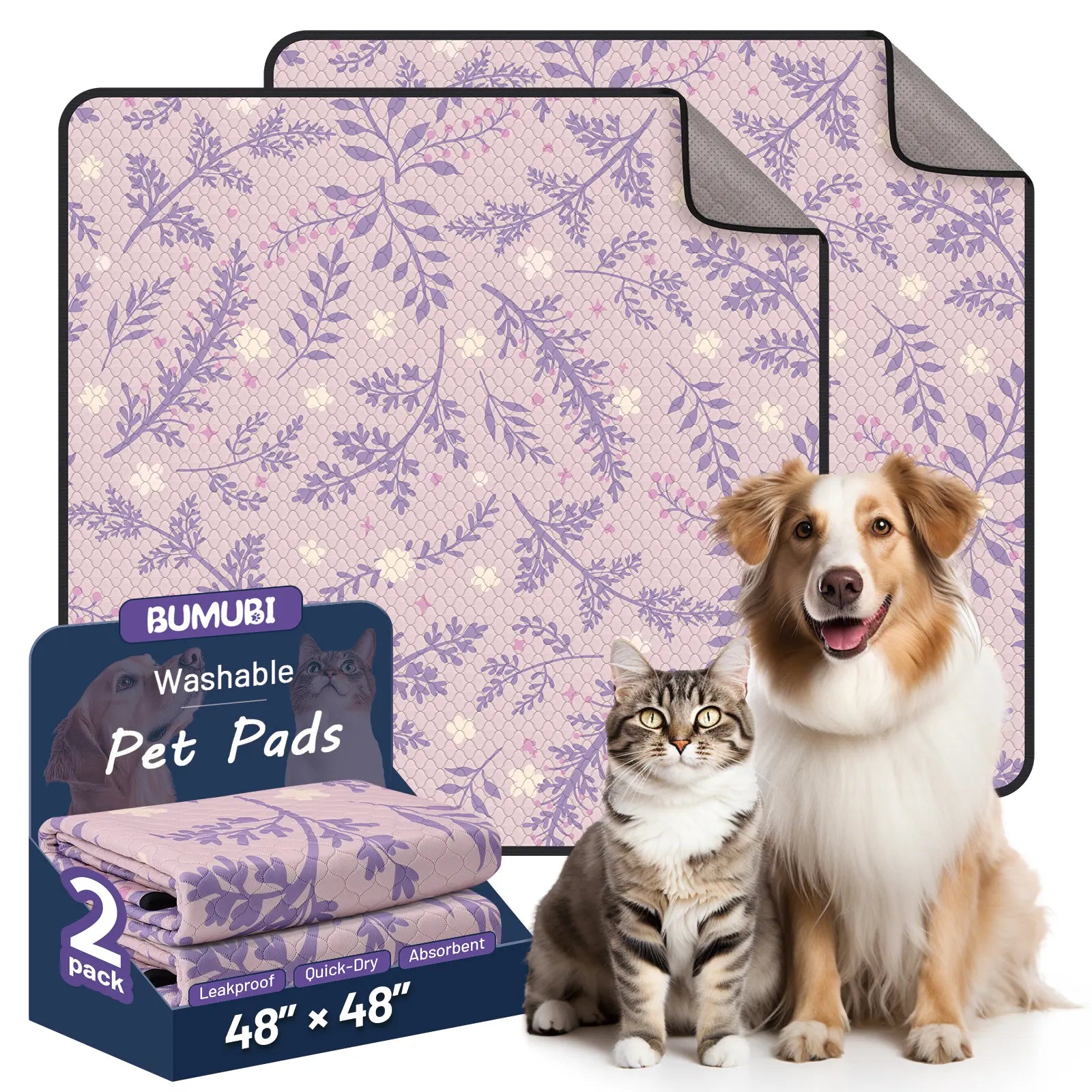 2-Pack Washable Pee Pads: Super Absorbent, Waterproof & Leak-Proof, Non-Slip, Ideal for Training, Crates, Sofas, Cars, & More
