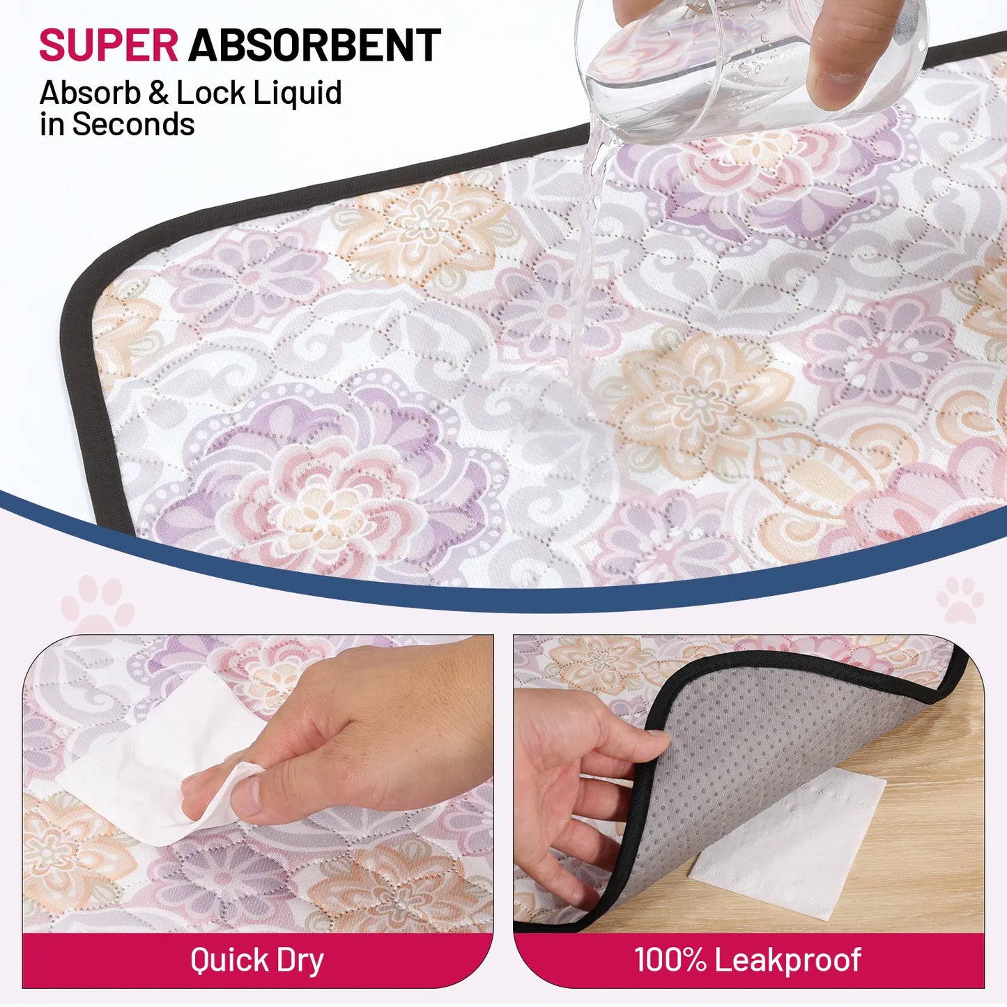 2-Pack Washable Pee Pads: Super Absorbent, Waterproof & Leak-Proof, Non-Slip, Ideal for Training, Crates, Sofas, Cars, & More