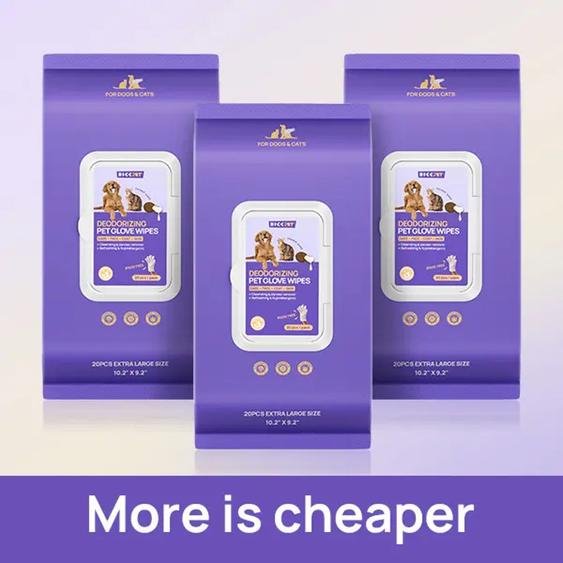 Pet Grooming Wipes - 20Pcs Disposable Dog & Cat Hair Removal Tool, Hypoallergenic No-Rinse, Deodorizing, Natural Oils Formulated, Sticky Hair Control, Outdoor Use Skin Care