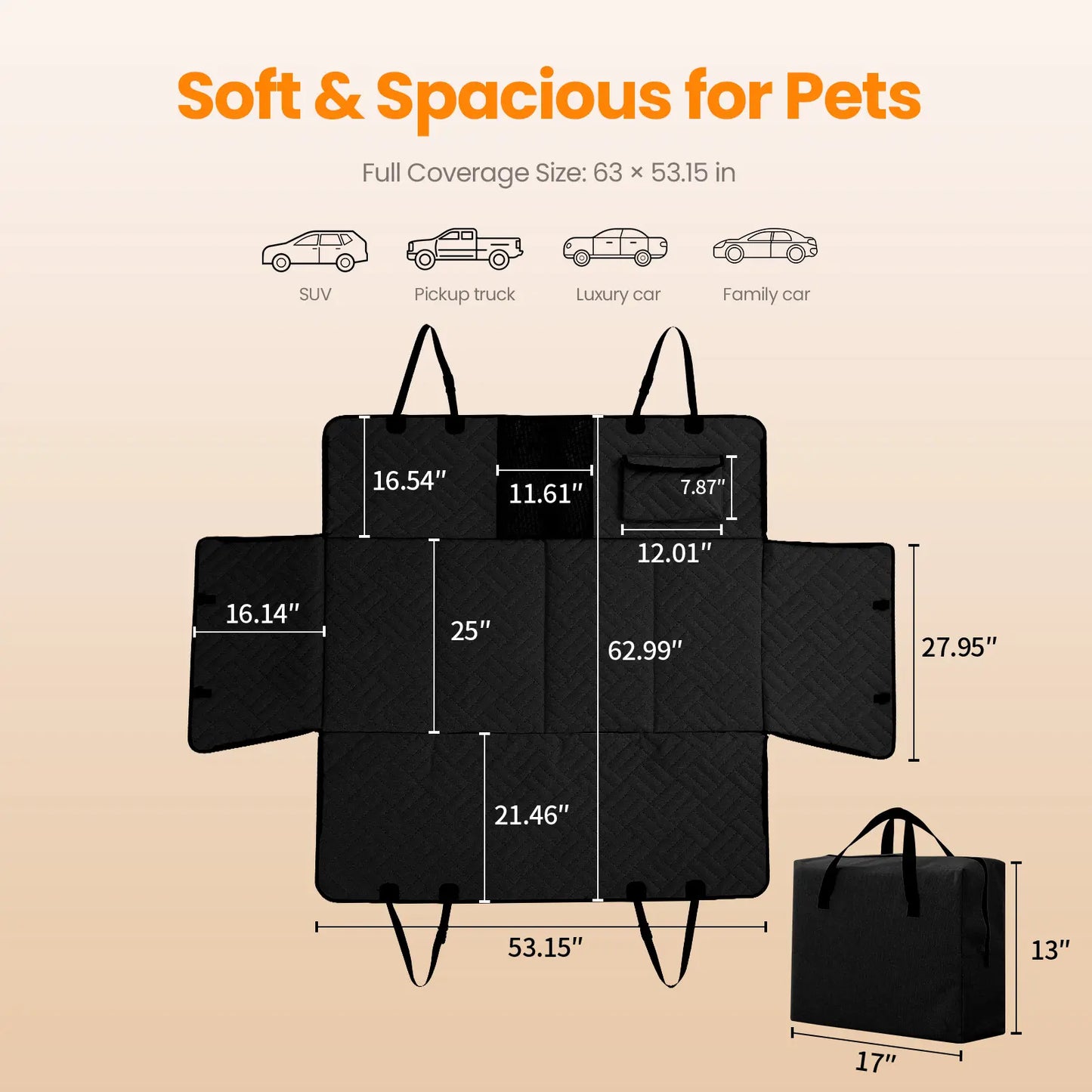 Premium Waterproof Car Seat Cover, Full-Cover Back Seat Protector, Foldable