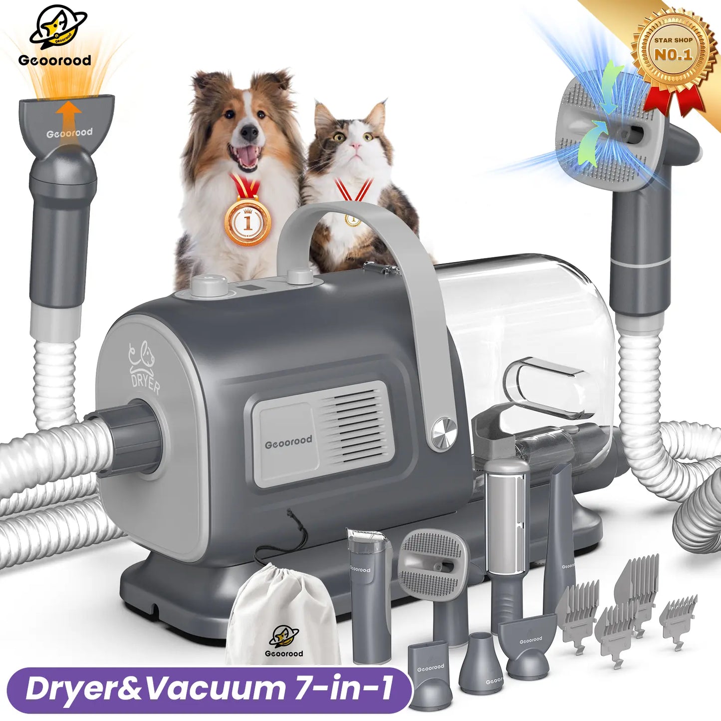 All-In-One Dog Grooming Kit with Vacuum Brush