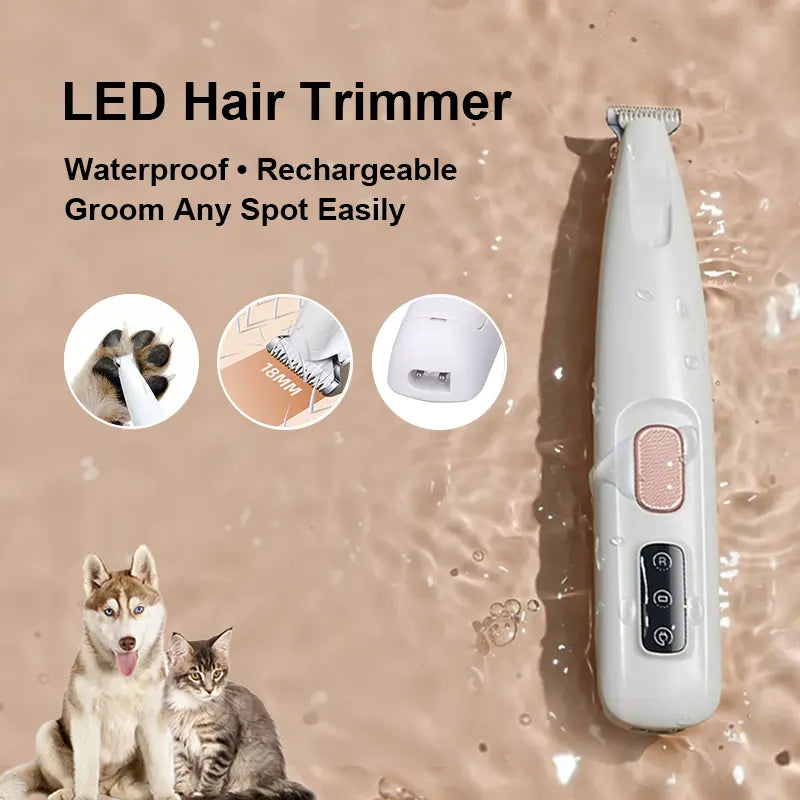 Multifunctional Pet Hair Trimmer, Waterproof, Rechargeable Shaver with LED Light for Paws, Eyes, Ears, Face Buttocks for Dogs and Cats