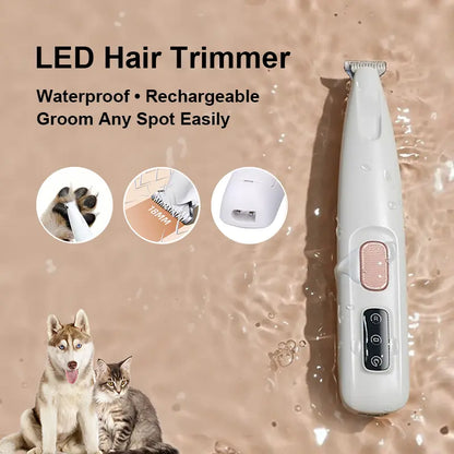 Multifunctional Pet Hair Trimmer, Waterproof, Rechargeable Shaver with LED Light for Paws, Eyes, Ears, Face Buttocks for Dogs and Cats