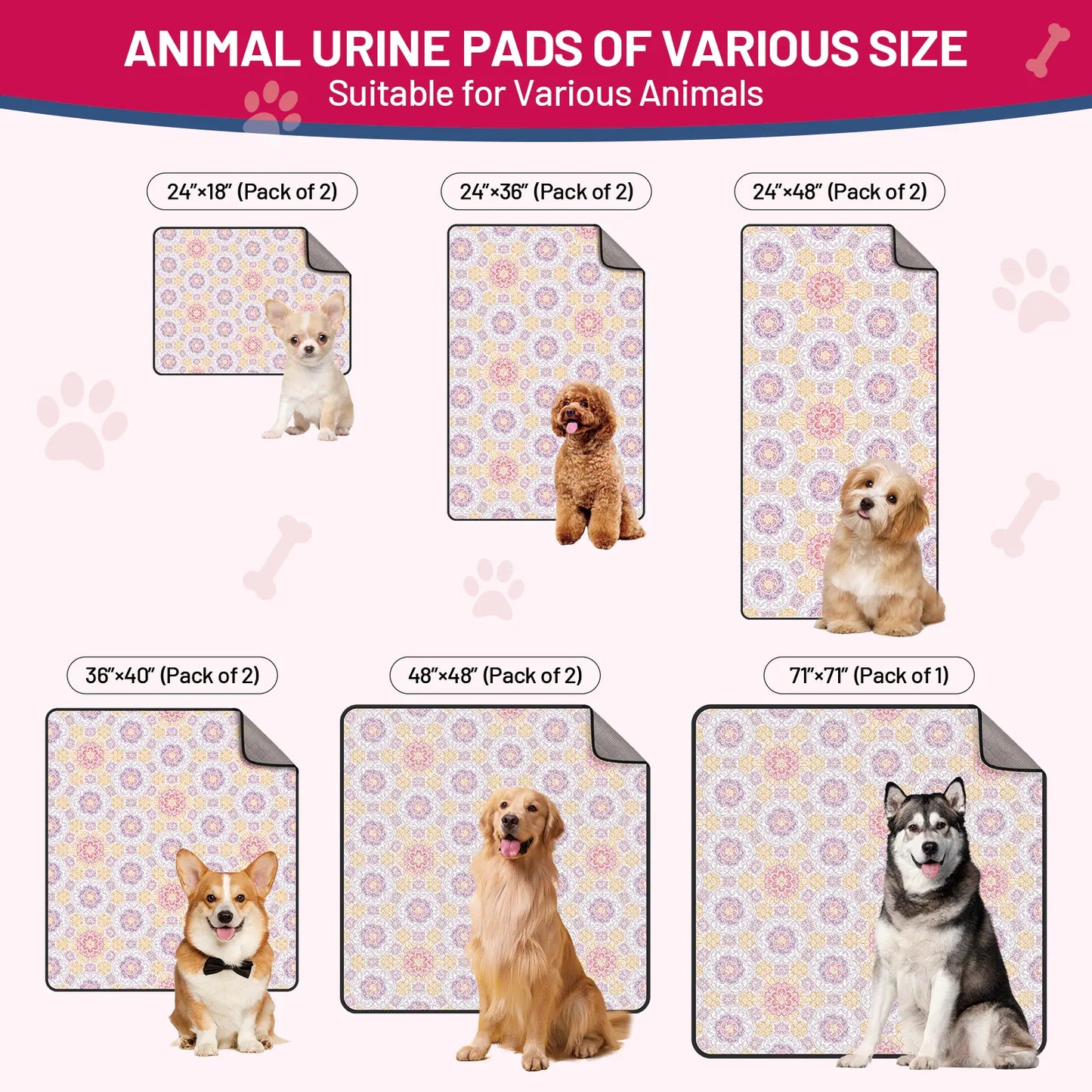 2-Pack Washable Pee Pads: Super Absorbent, Waterproof & Leak-Proof, Non-Slip, Ideal for Training, Crates, Sofas, Cars, & More
