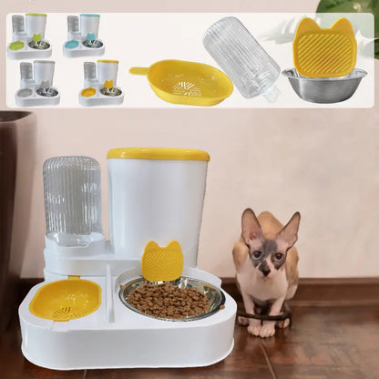 Automatic Pet Bowl Feeder and Water Dispenser, Integrated Bowl for Food Storage
