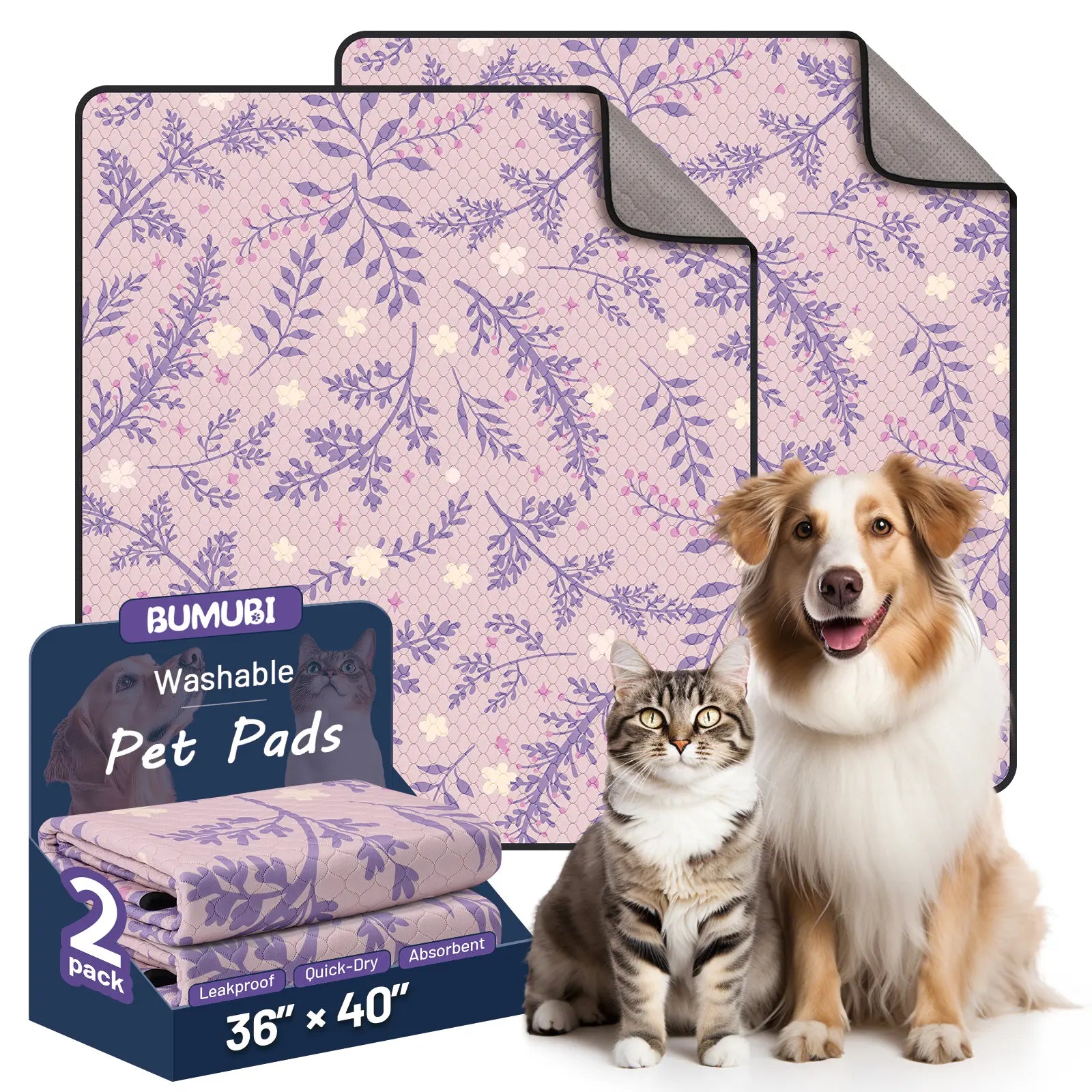 2-Pack Washable Pee Pads: Super Absorbent, Waterproof & Leak-Proof, Non-Slip, Ideal for Training, Crates, Sofas, Cars, & More