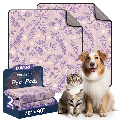 2-Pack Washable Pee Pads: Super Absorbent, Waterproof & Leak-Proof, Non-Slip, Ideal for Training, Crates, Sofas, Cars, & More