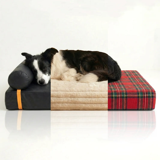 3-in-1 Orthopedic Dog Bed Bundle with Waterproof Leather, Corduroy, and Holiday Plaid Covers | Thick Memory Foam Support (36" x 24")