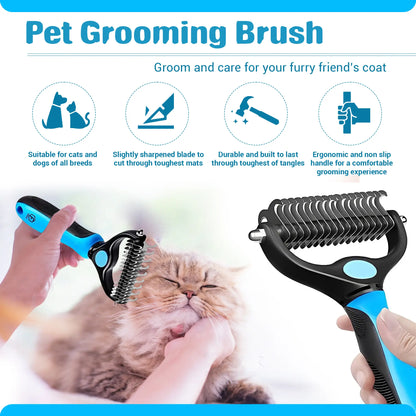 4-in-1 Pet Care Set: Cat and Dog Hair Remover Brush, Double-Sided Grooming Brush, Nail Clippers, and Nylon Collar for Medium Dogs
