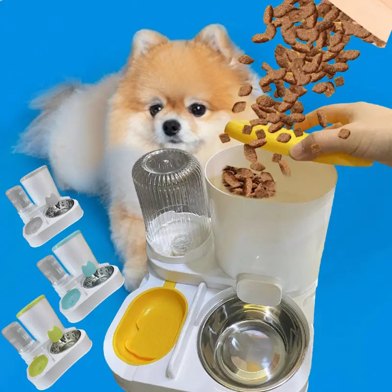 Automatic Pet Bowl Feeder and Water Dispenser, Integrated Bowl for Food Storage