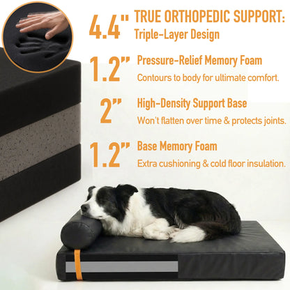 3-in-1 Orthopedic Dog Bed Bundle with Waterproof Leather, Corduroy, and Holiday Plaid Covers | Thick Memory Foam Support (36" x 24")