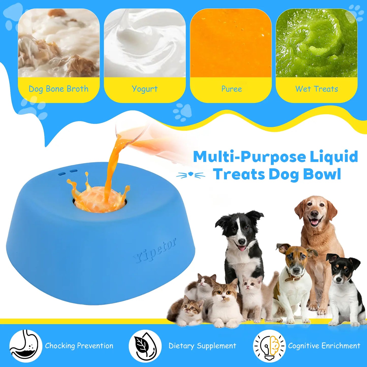Slow Feeder Dog Bowls with Built-In Rolling Ball to Prevent Spill, Calms Anxiety
